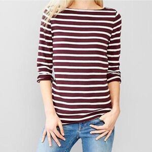 Gap Burgundy Striped Breton Side-Zip Top